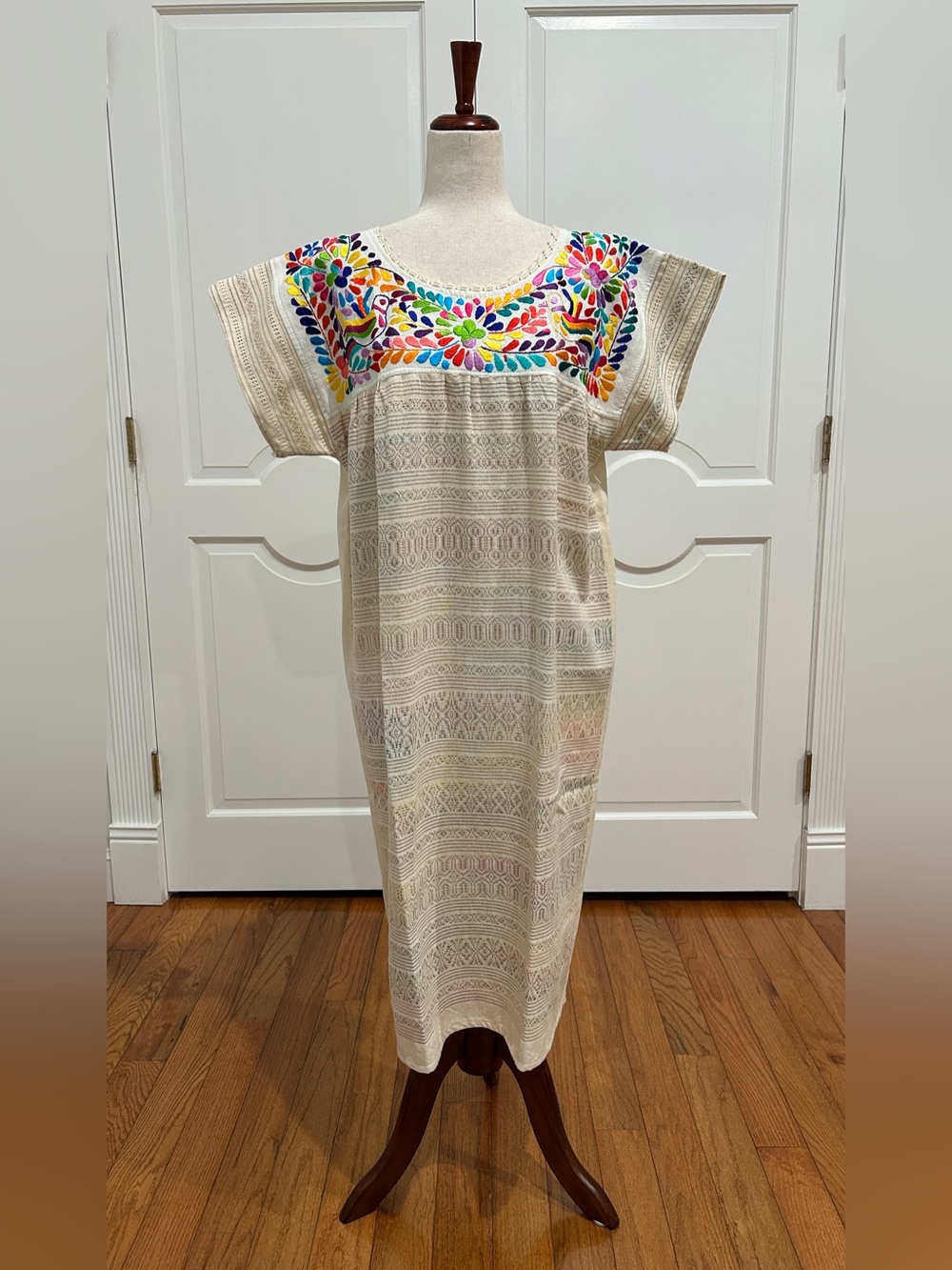 Paloma Embroidered Mexican Dress with handloom fabric and Silk threads.